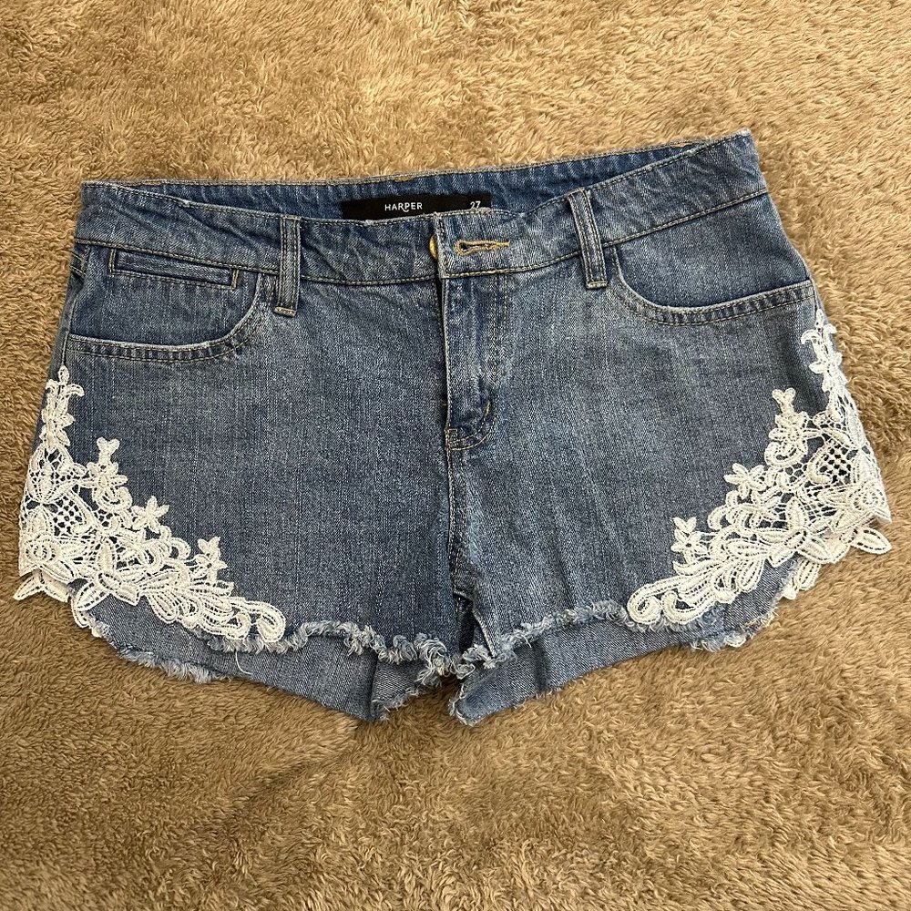Jean Shorts with White Lace, Size 27